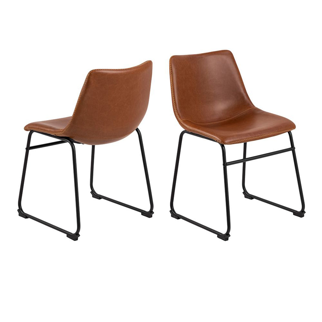 Faux Leather Dining Chairs in Set Of 2 With Cream Stitching - Oregon