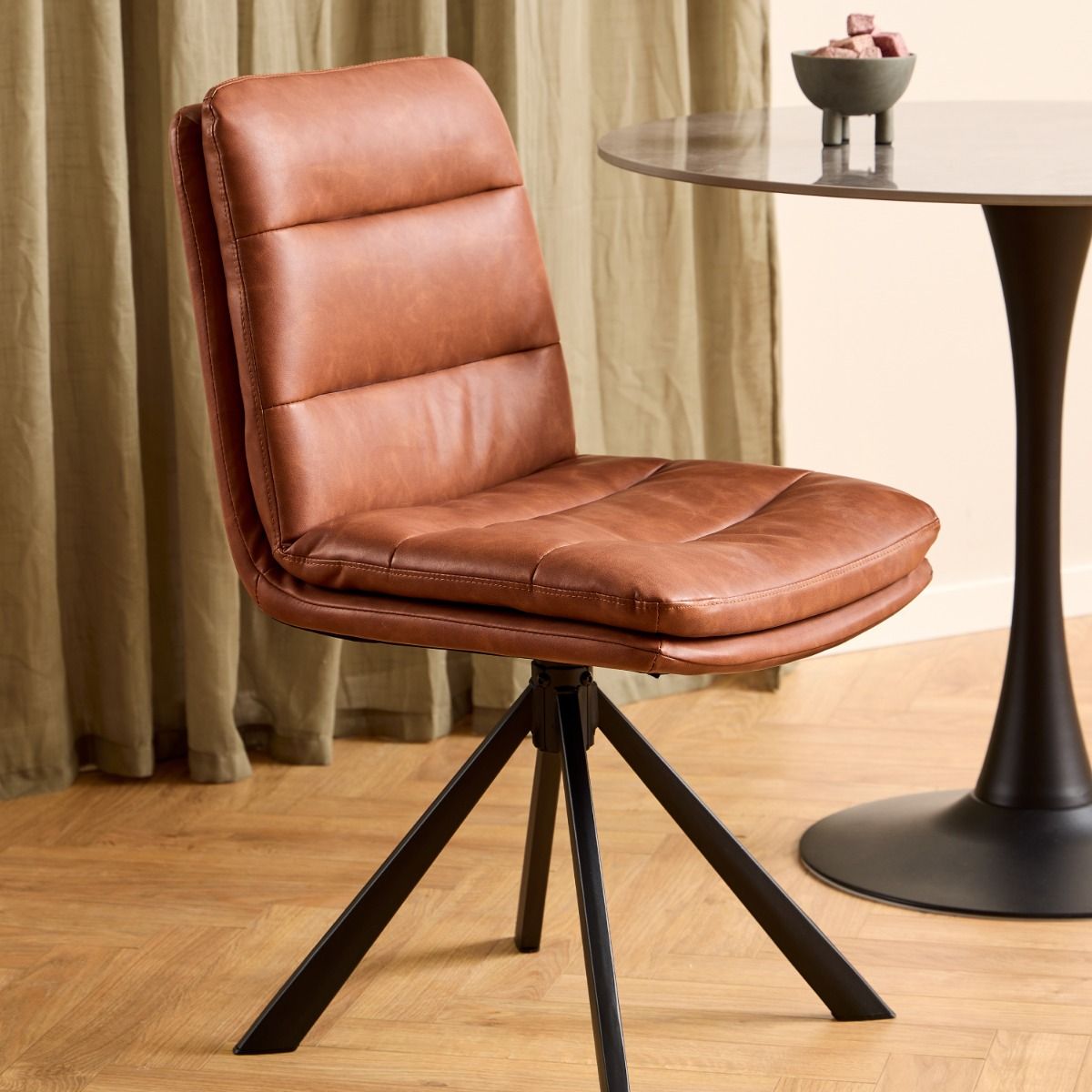 Faux Leather Dining Chairs in Set of 2 With Swivel Function - Dean
