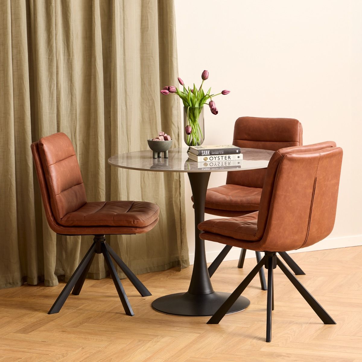Faux Leather Dining Chairs in Set of 2 With Swivel Function - Dean