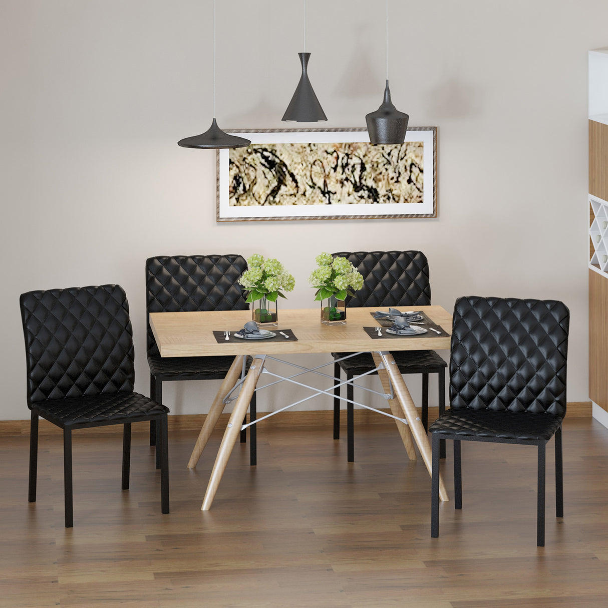 Faux Leather Dining Chairs in Set Of 4 With Metal Legs - Velmora