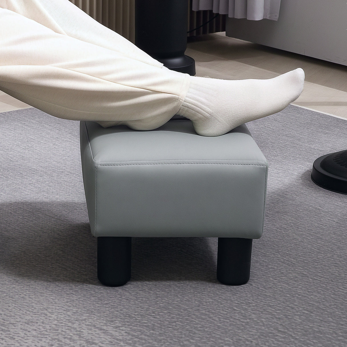 Faux Leather Footstool 40cm Wide With Plastic Legs - Velmora