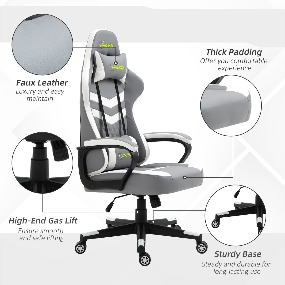 Faux Leather Gaming Chair 61cm Wide With Headrest - Velmora