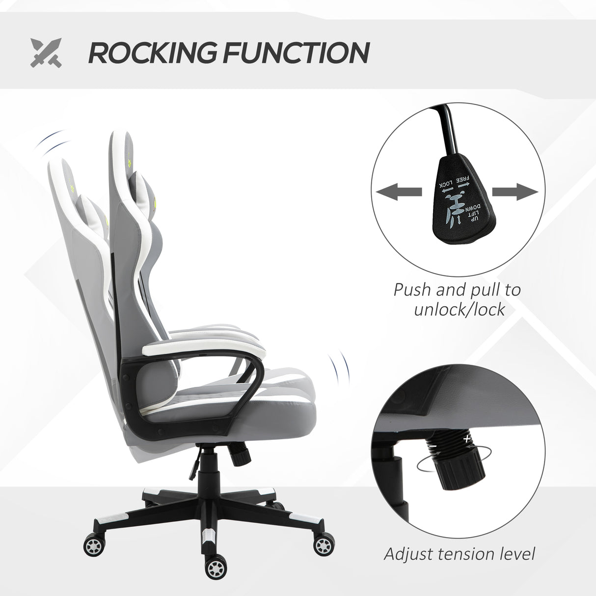 Faux Leather Gaming Chair 61cm Wide With Headrest - Velmora