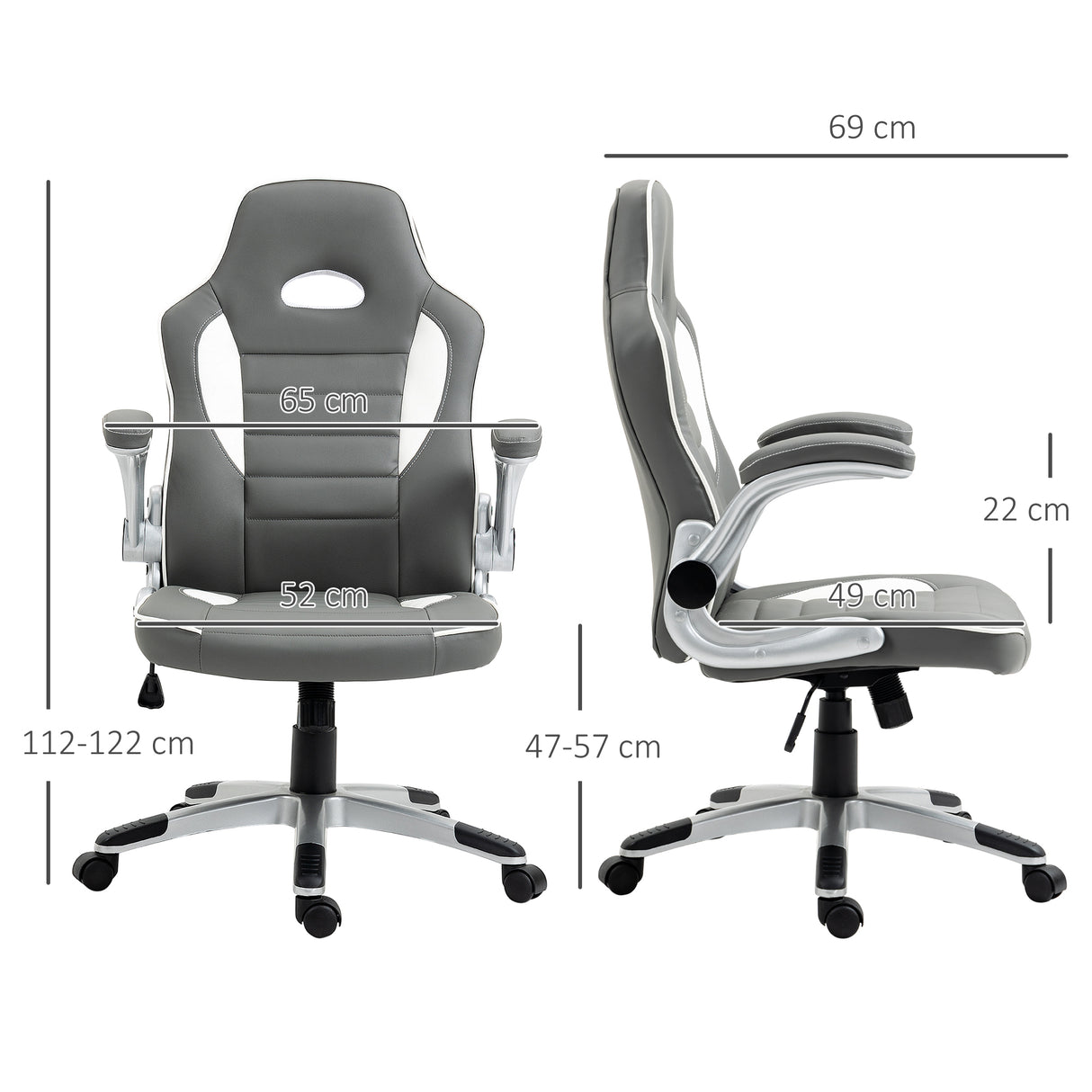 Faux Leather Gaming Chair 65cm Wide With Flip-up Armrest - Velmora
