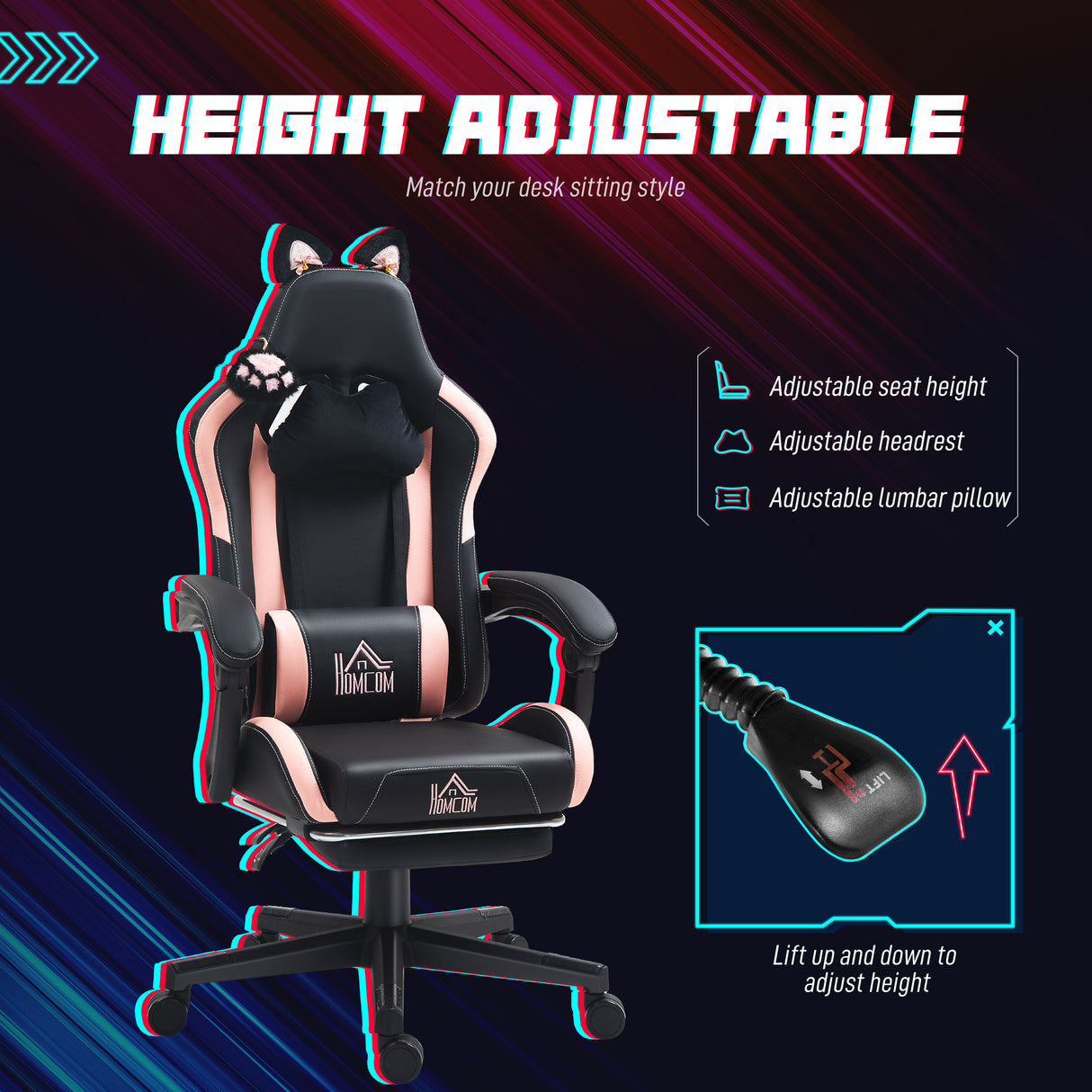 Faux Leather Gaming Chair 65cm Wide With Footrest - Velmora
