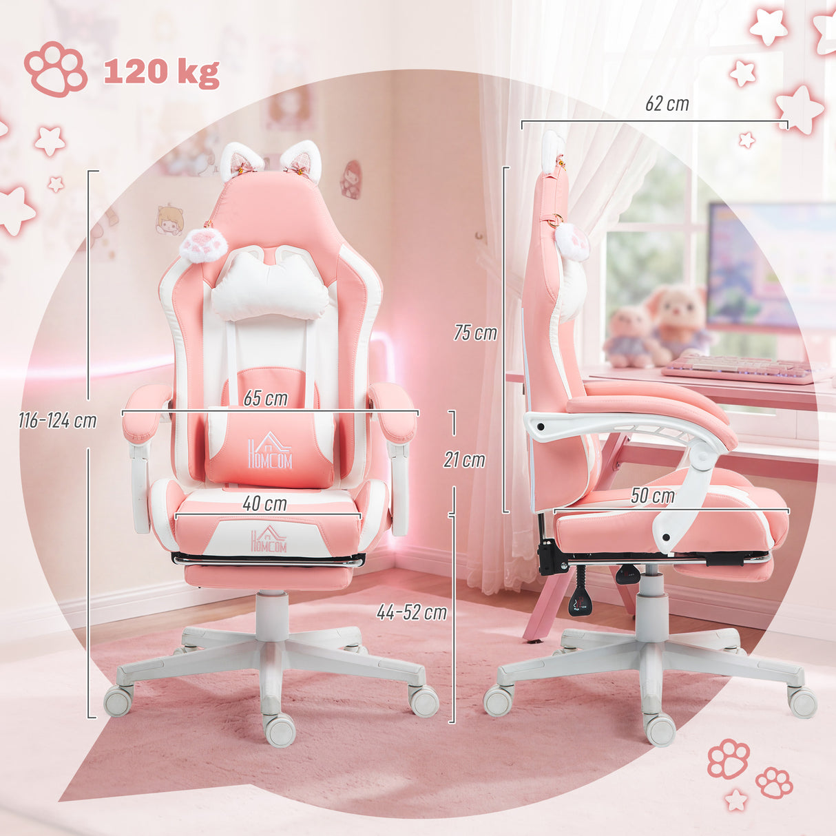 Faux Leather Gaming Chair 65cm Wide With Footrest - Velmora