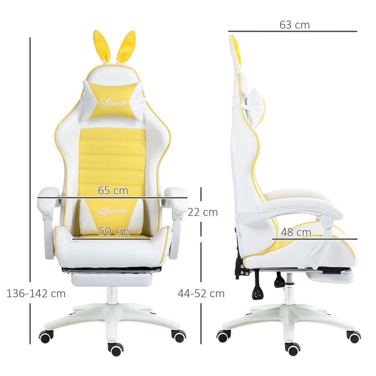 Faux Leather Gaming Chair 65cm Wide With Headrest And Removable Rabbit Ears - Velmora