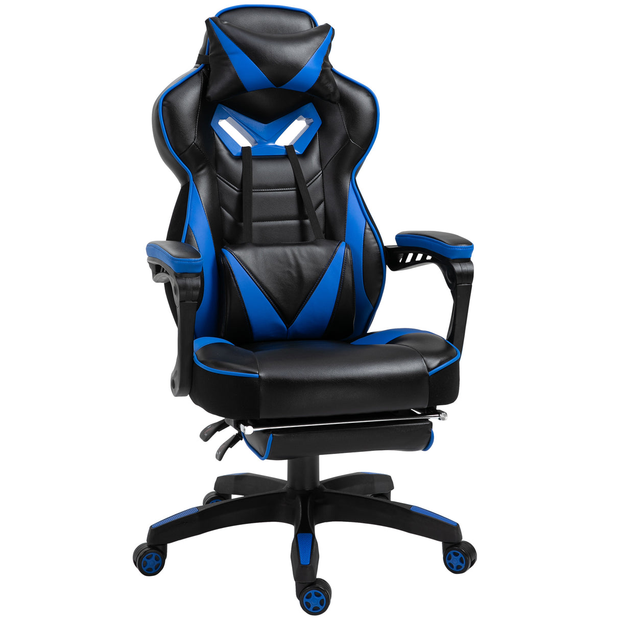 Faux Leather Gaming Chair 65cm Wide With Headrest And Swivel Wheels - Velmora