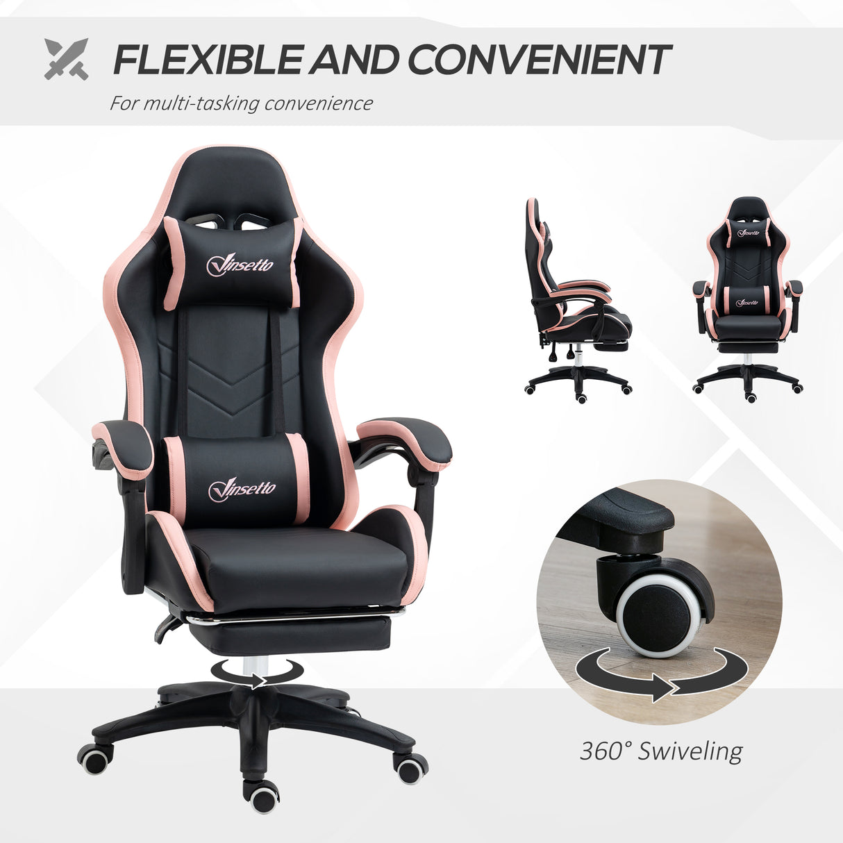 Faux Leather Gaming Chair 65cm Wide With Headrest - Velmora