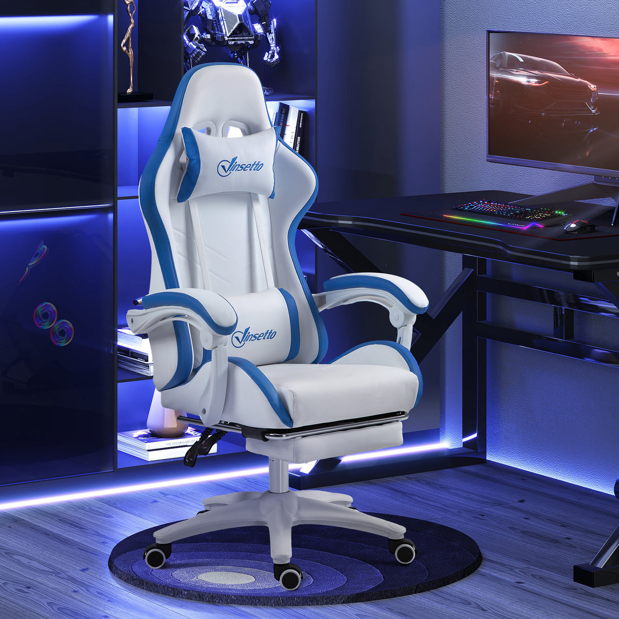 Faux Leather Gaming Chair 65cm Wide With Headrest - Velmora