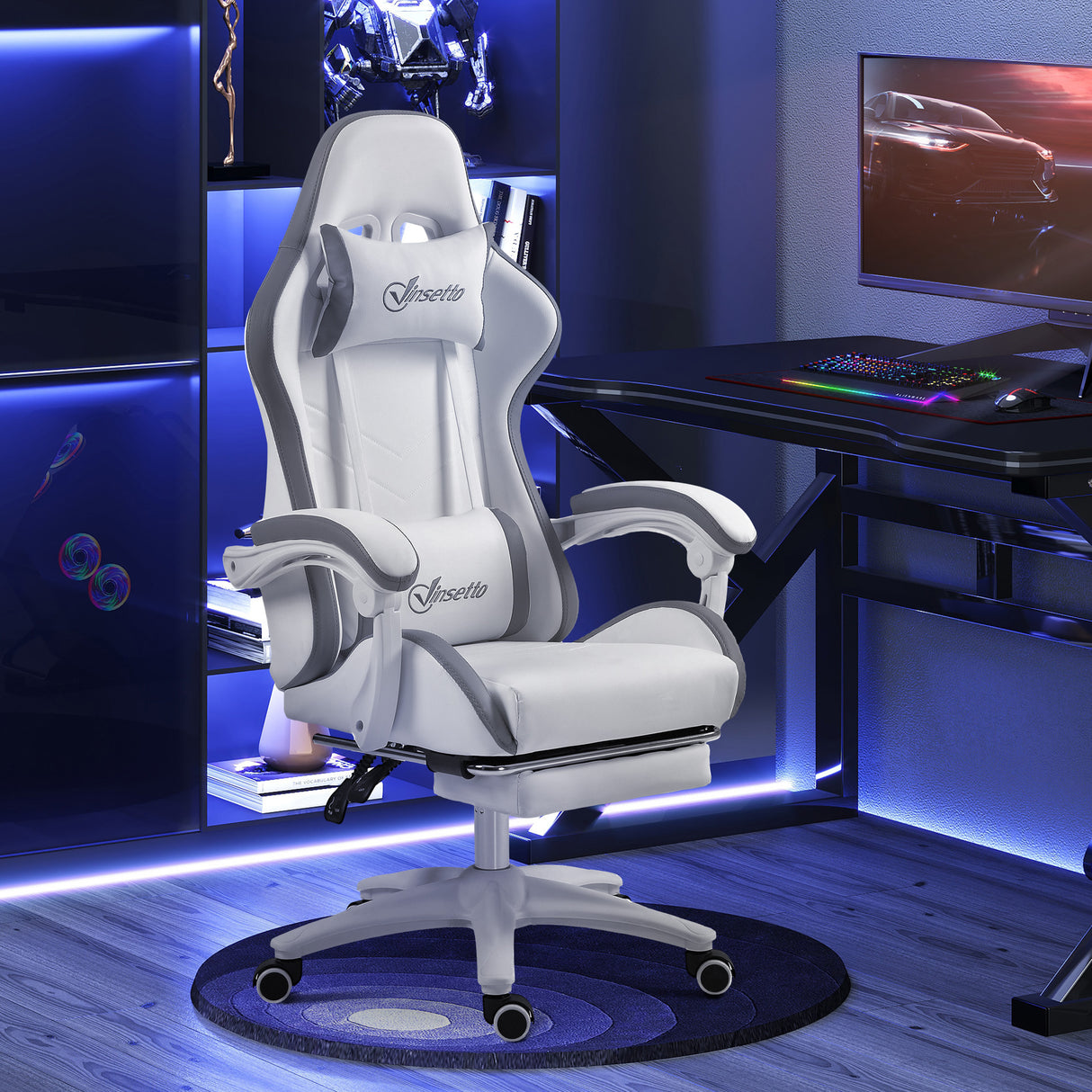Faux Leather Gaming Chair 65cm Wide With Headrest - Velmora