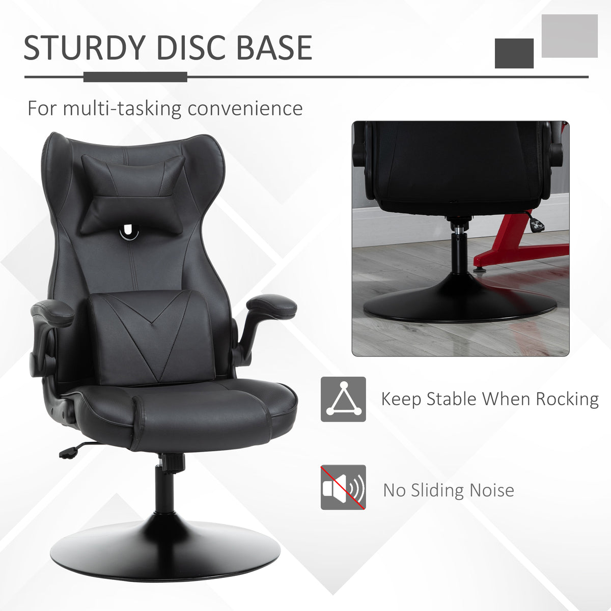 Faux Leather Gaming Chair 67cm Wide With Headrest And Flip-up Armrest - Velmora