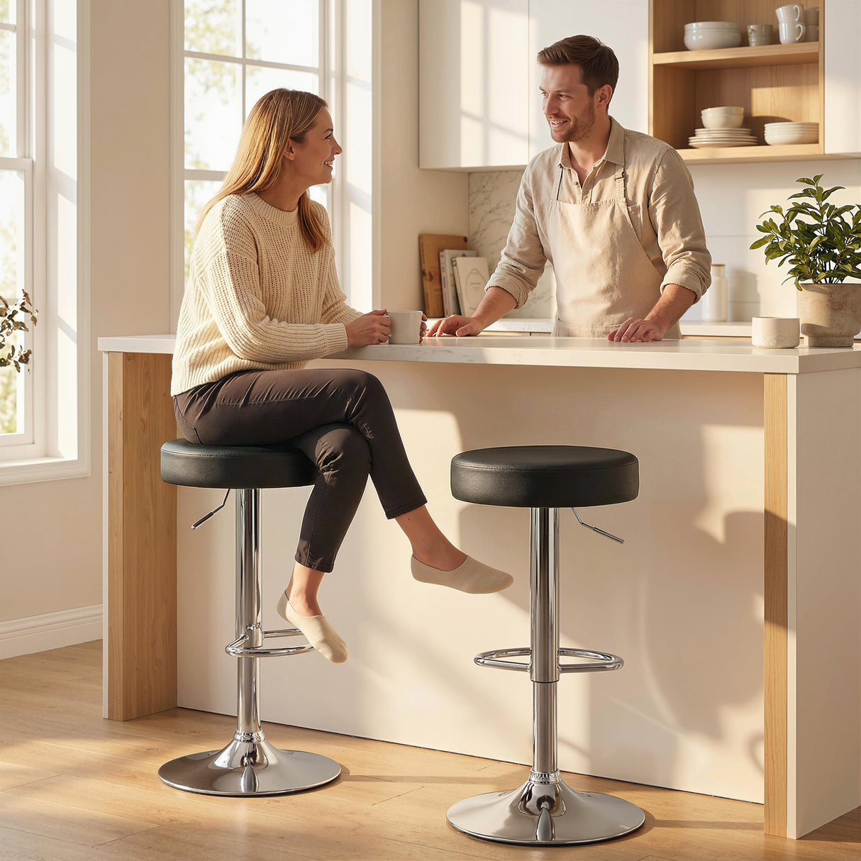 Faux Leather Height Adjustable Breakfast Bar Stools in Set Of 2 - Velmora