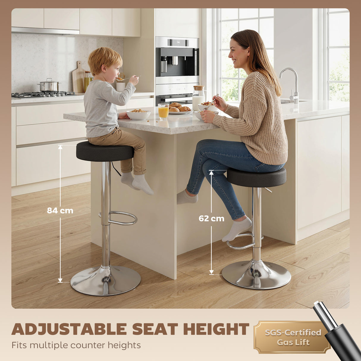 Faux Leather Height Adjustable Breakfast Bar Stools in Set Of 2 - Velmora
