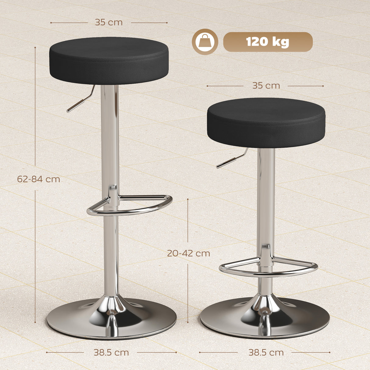 Faux Leather Height Adjustable Breakfast Bar Stools in Set Of 2 - Velmora
