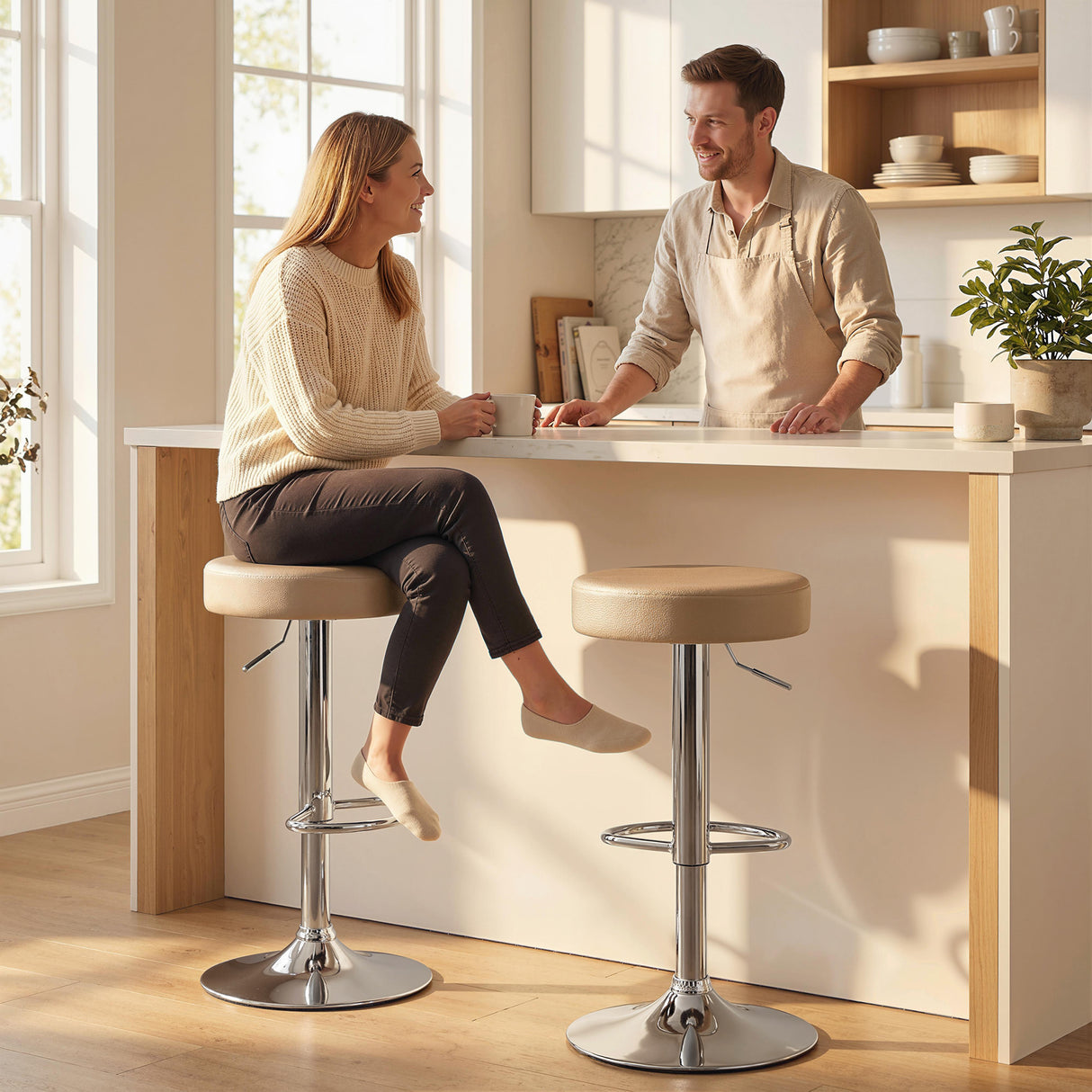 Faux Leather Height Adjustable Breakfast Bar Stools in Set Of 2 - Velmora