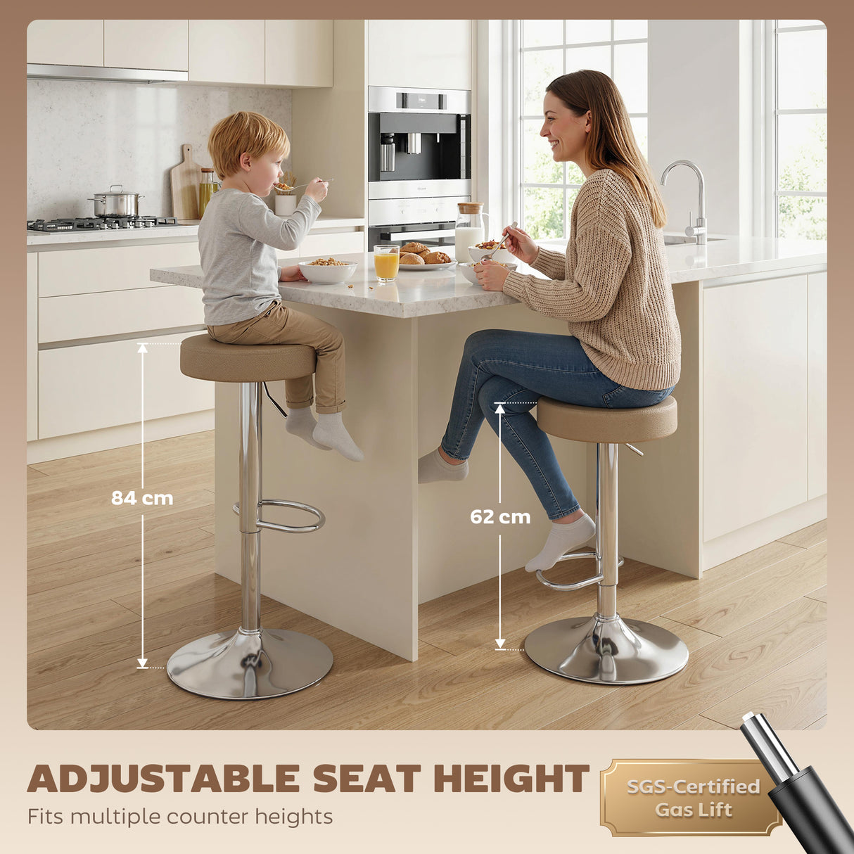Faux Leather Height Adjustable Breakfast Bar Stools in Set Of 2 - Velmora