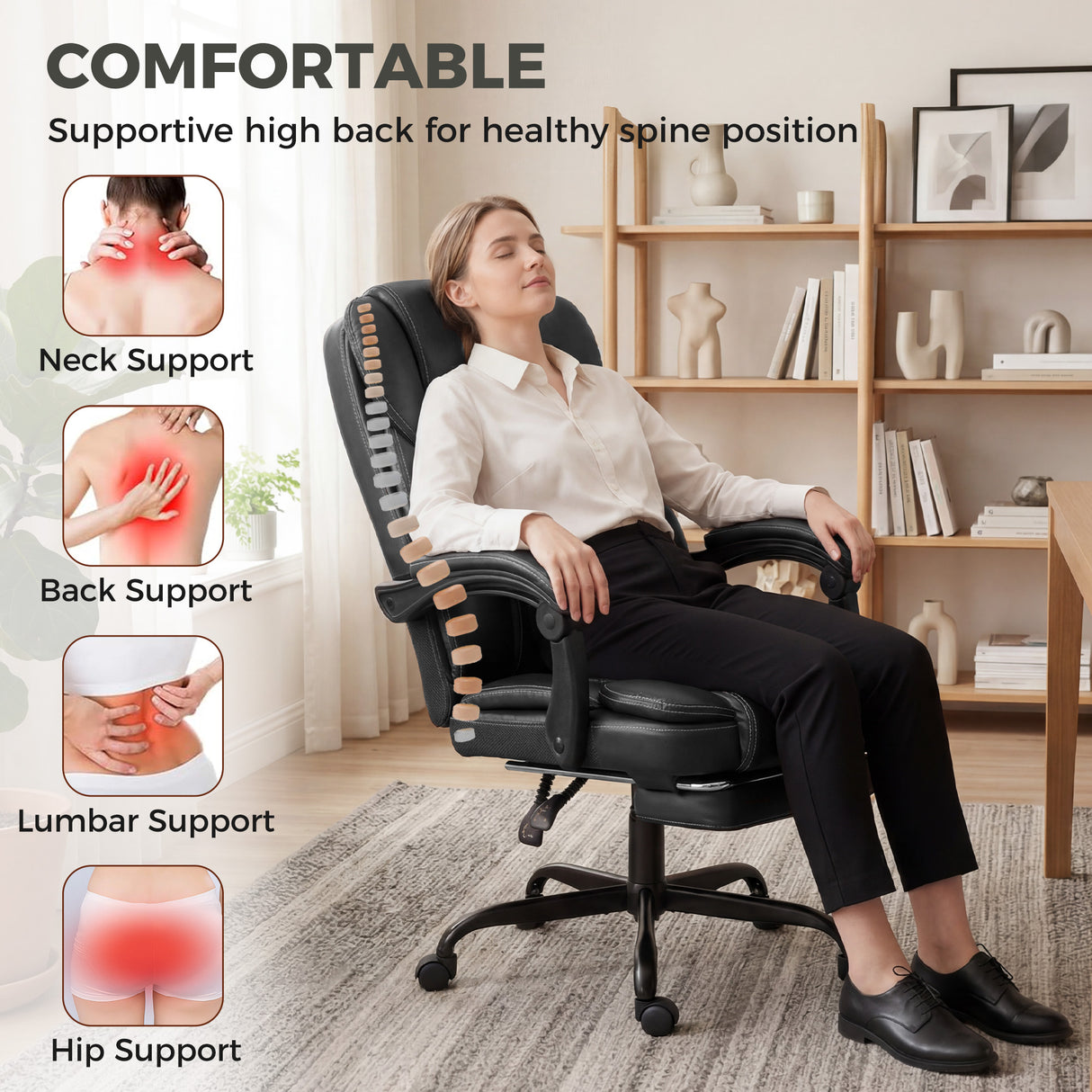 Faux Leather Home And Office Chair 62cm Wide High Back With Footrest - Velmora