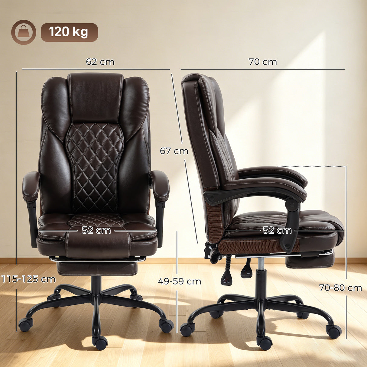 Faux Leather Home And Office Chair 62cm Wide High Back With Footrest - Velmora
