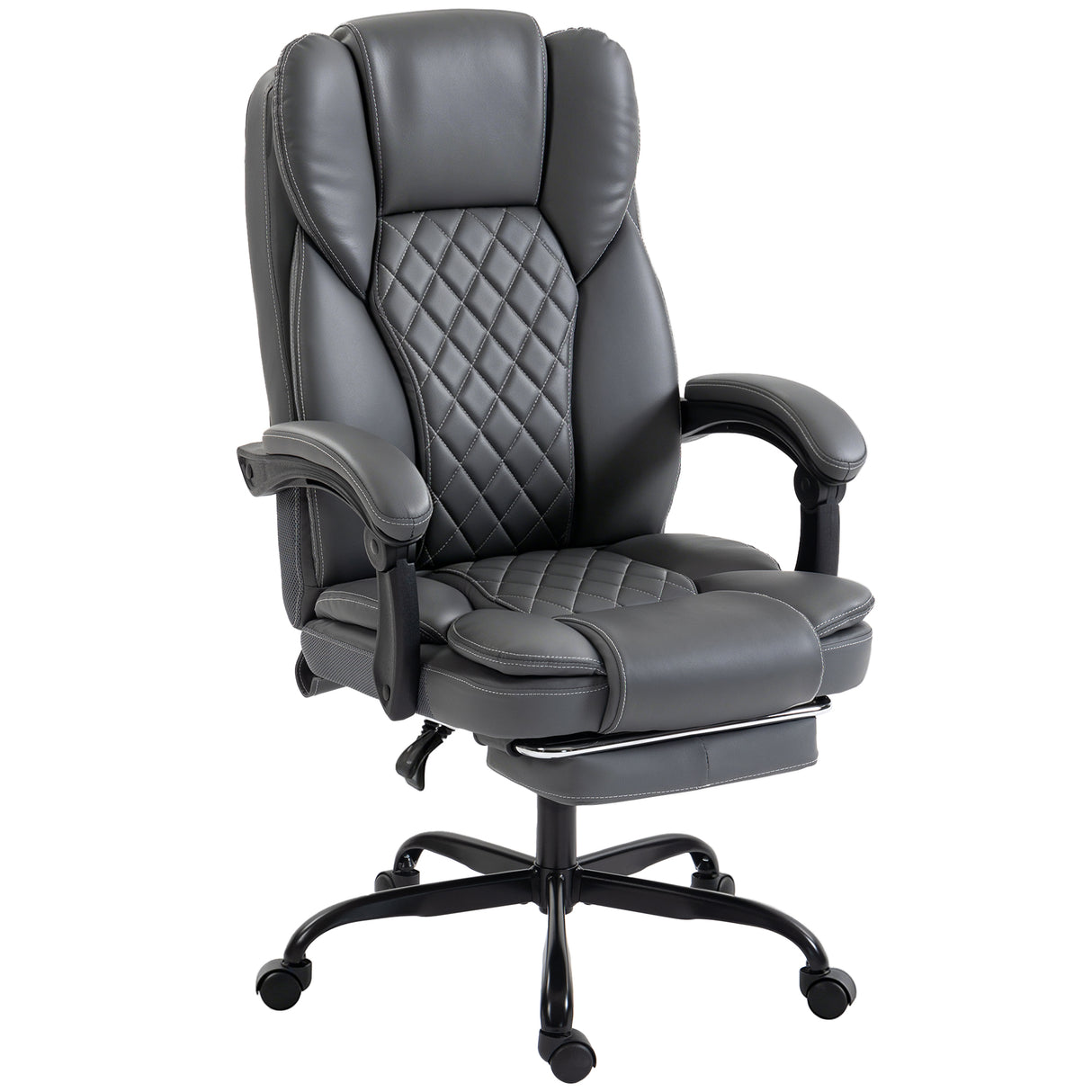 Faux Leather Home And Office Chair 62cm Wide High Back With Footrest - Velmora