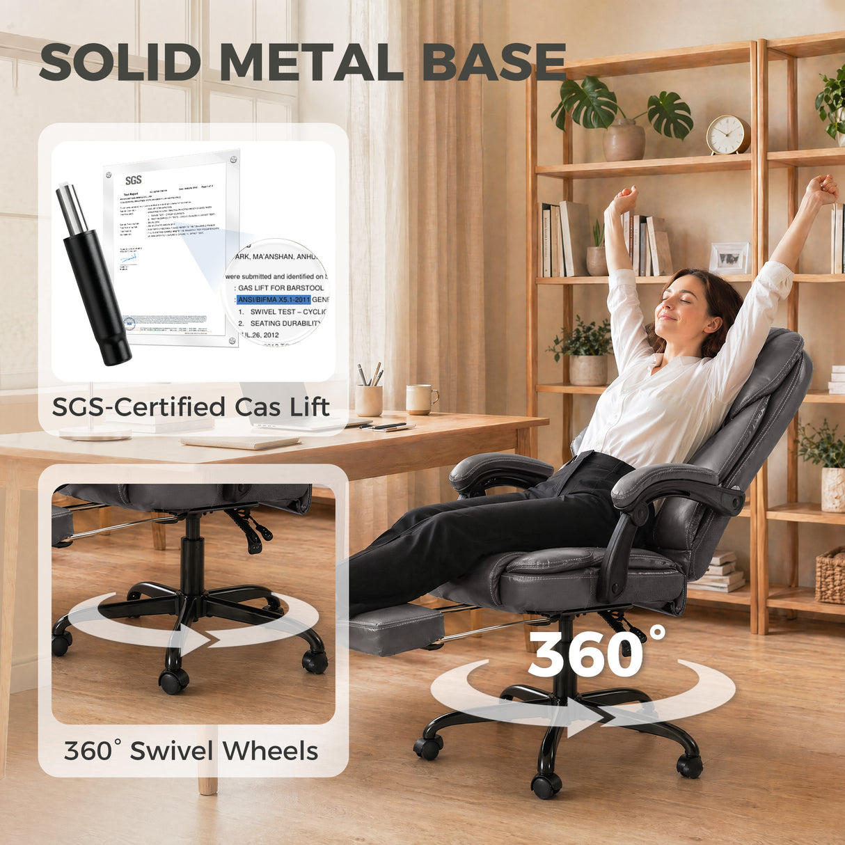Faux Leather Home And Office Chair 62cm Wide High Back With Footrest - Velmora