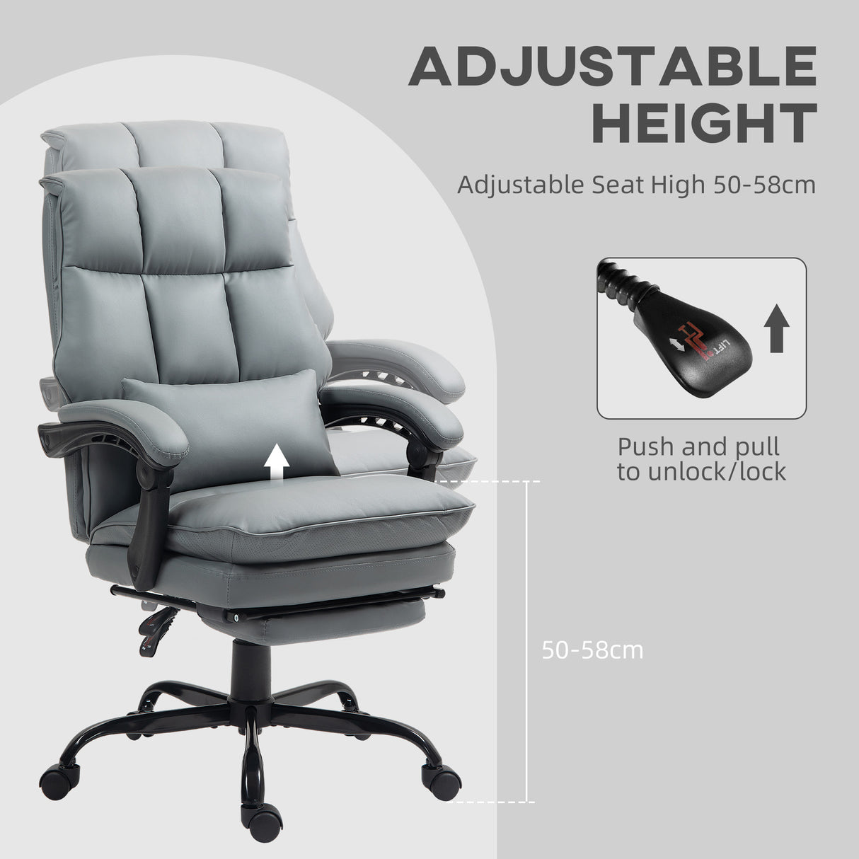 Faux Leather Home And Office Chair 62cm Wide With Footrest - Velmora