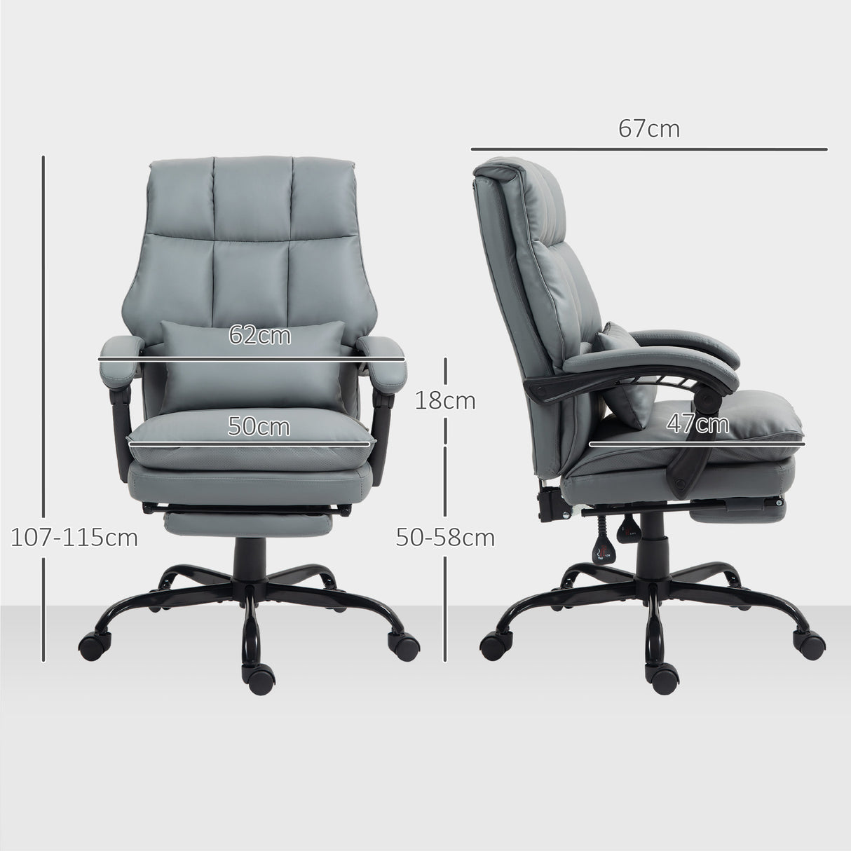 Faux Leather Home And Office Chair 62cm Wide With Footrest - Velmora