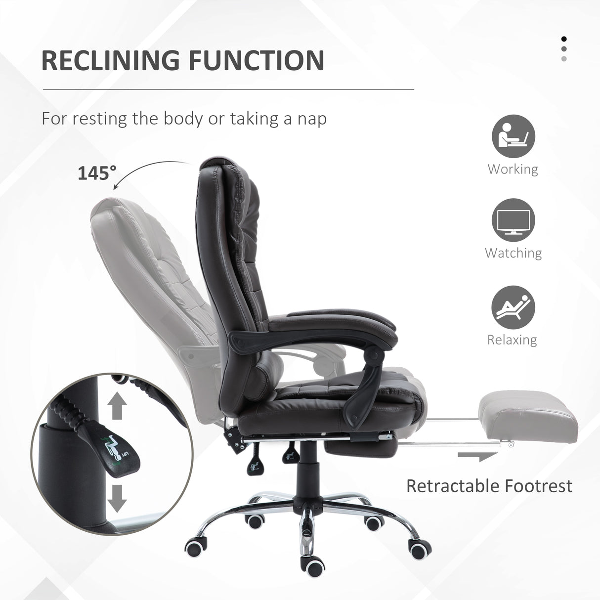 Faux Leather Home And Office Chair 64.5cm Wide With Footrest - Velmora
