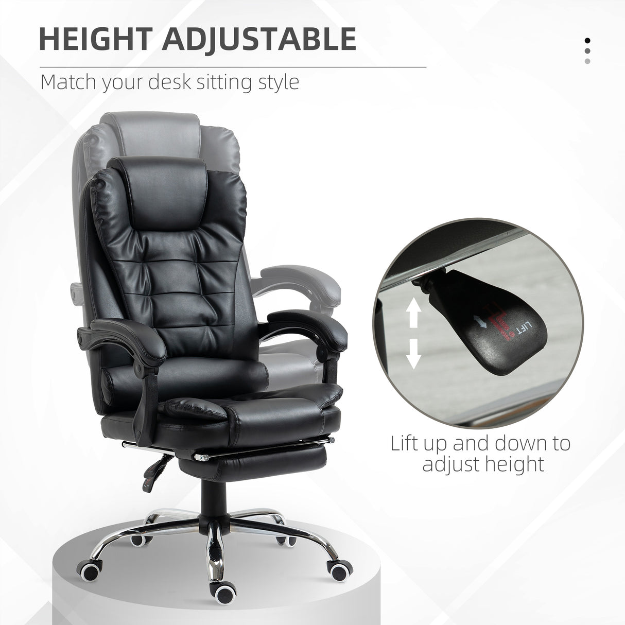 Faux Leather Home And Office Chair 64.5cm Wide With Footrest - Velmora
