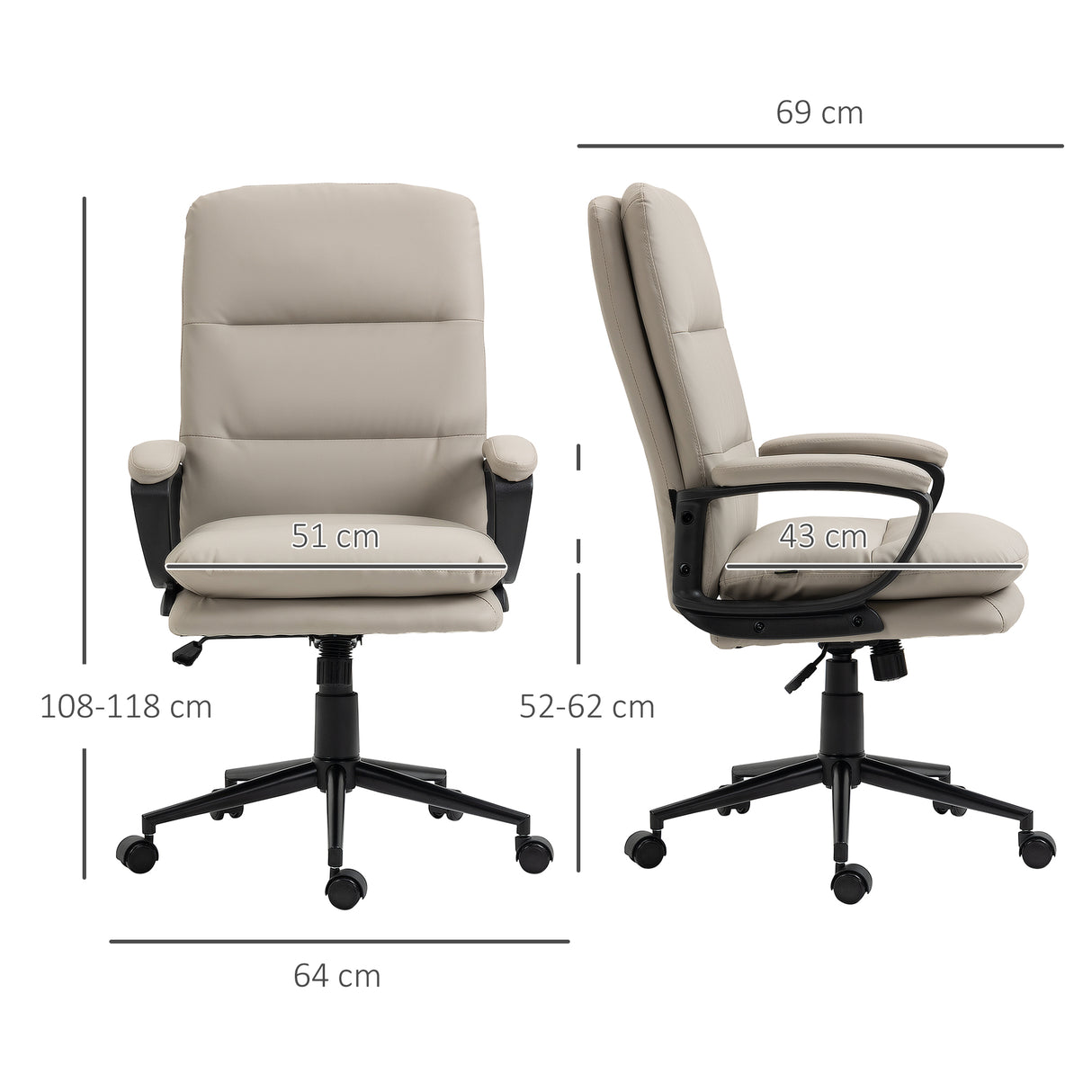 Faux Leather Home And Office Chair 64cm Wide With Adjustable Height - Velmora
