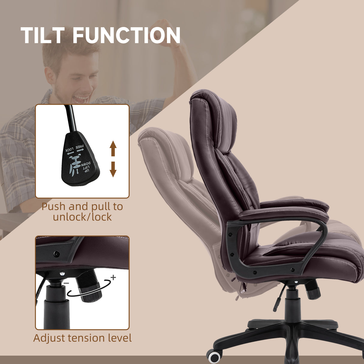Faux Leather Home And Office Chair 64cm Wide With Armrest - Velmora
