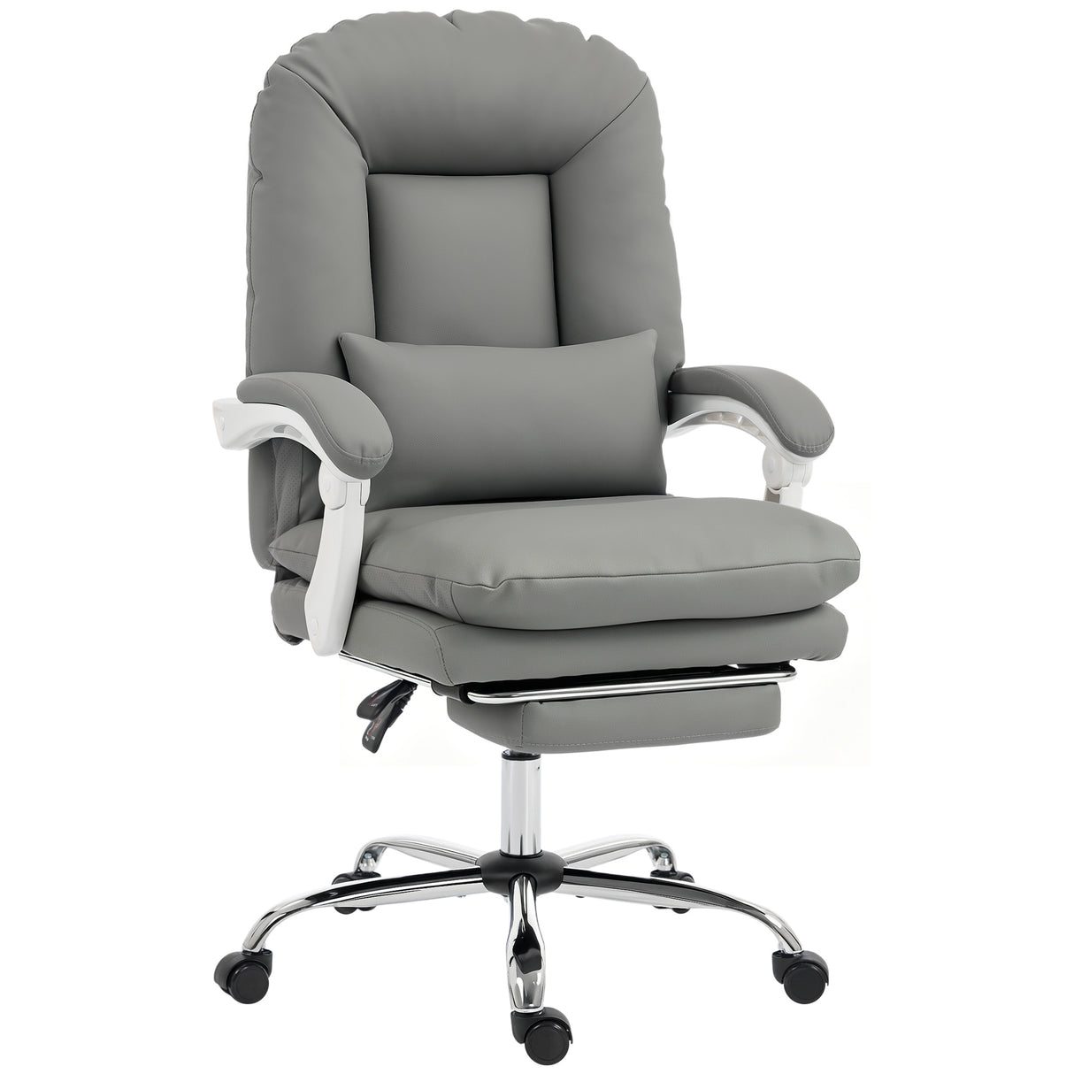 Faux Leather Home And Office Chair 64cm Wide With Footrest And Lumbar Support - Velmora
