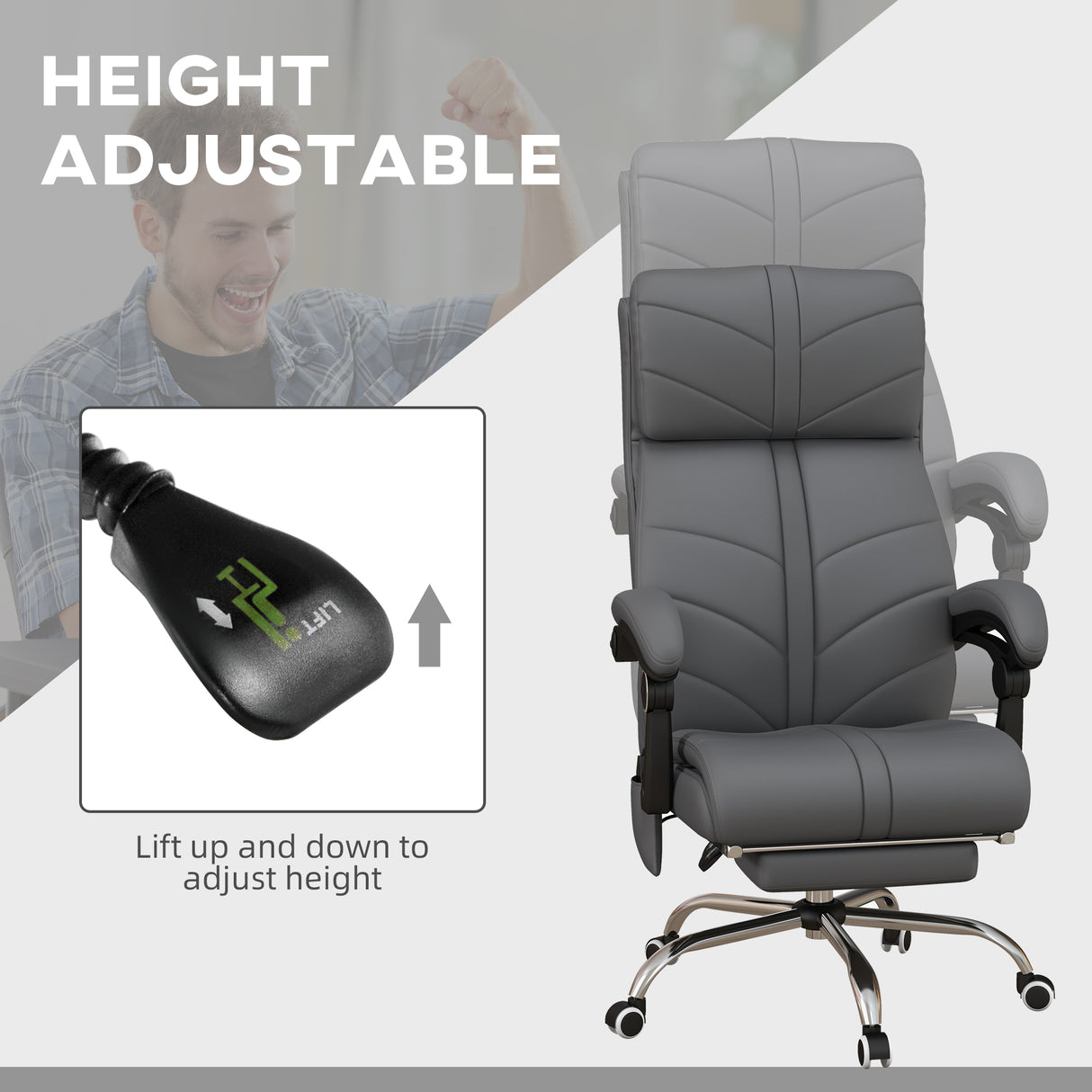 Faux Leather Home And Office Chair 64cm Wide With Footrest - Velmora