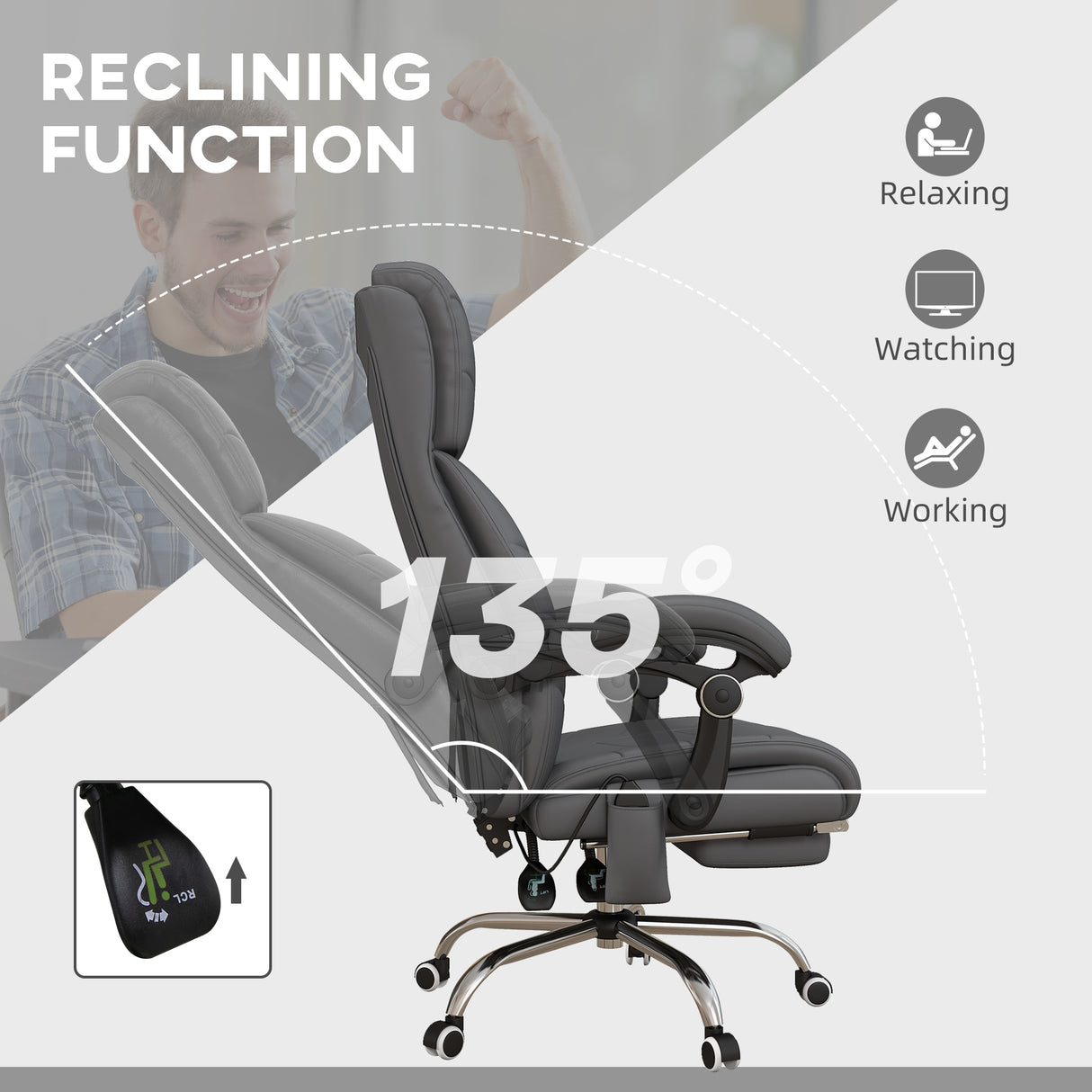 Faux Leather Home And Office Chair 64cm Wide With Footrest - Velmora