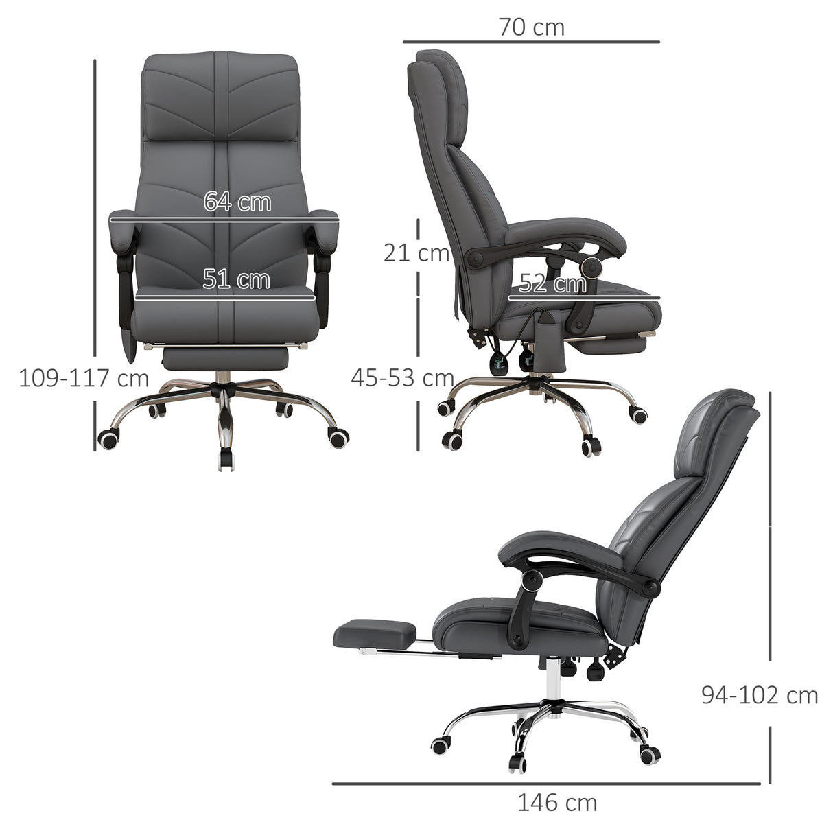 Faux Leather Home And Office Chair 64cm Wide With Footrest - Velmora