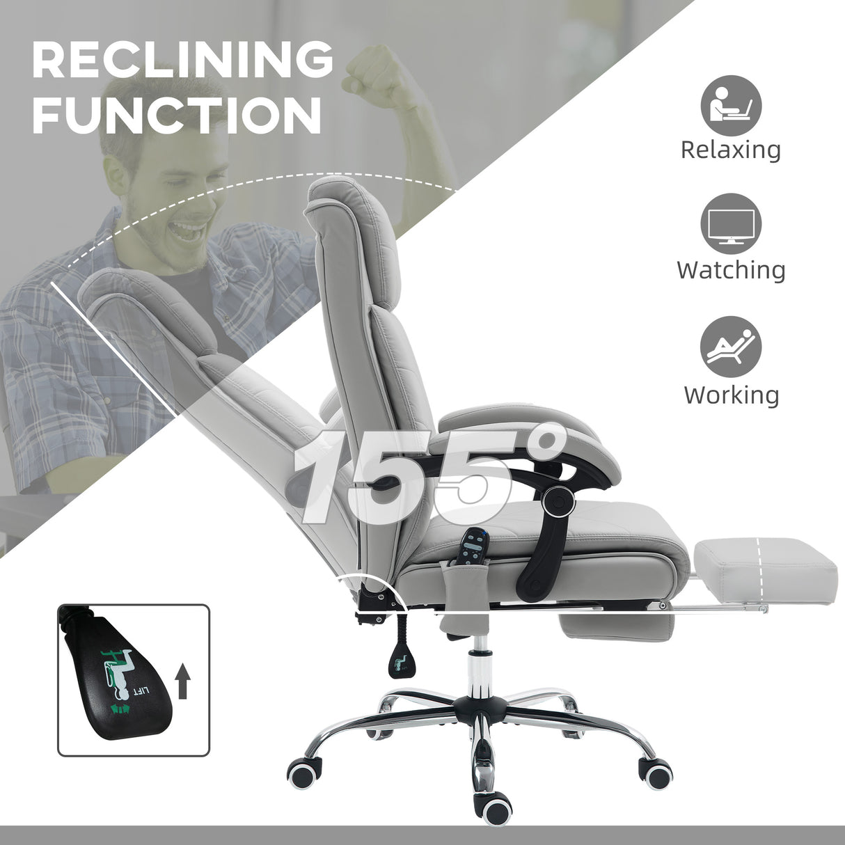 Faux Leather Home And Office Chair 64cm Wide With Footrest - Velmora