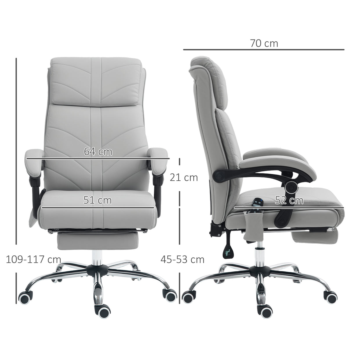 Faux Leather Home And Office Chair 64cm Wide With Footrest - Velmora
