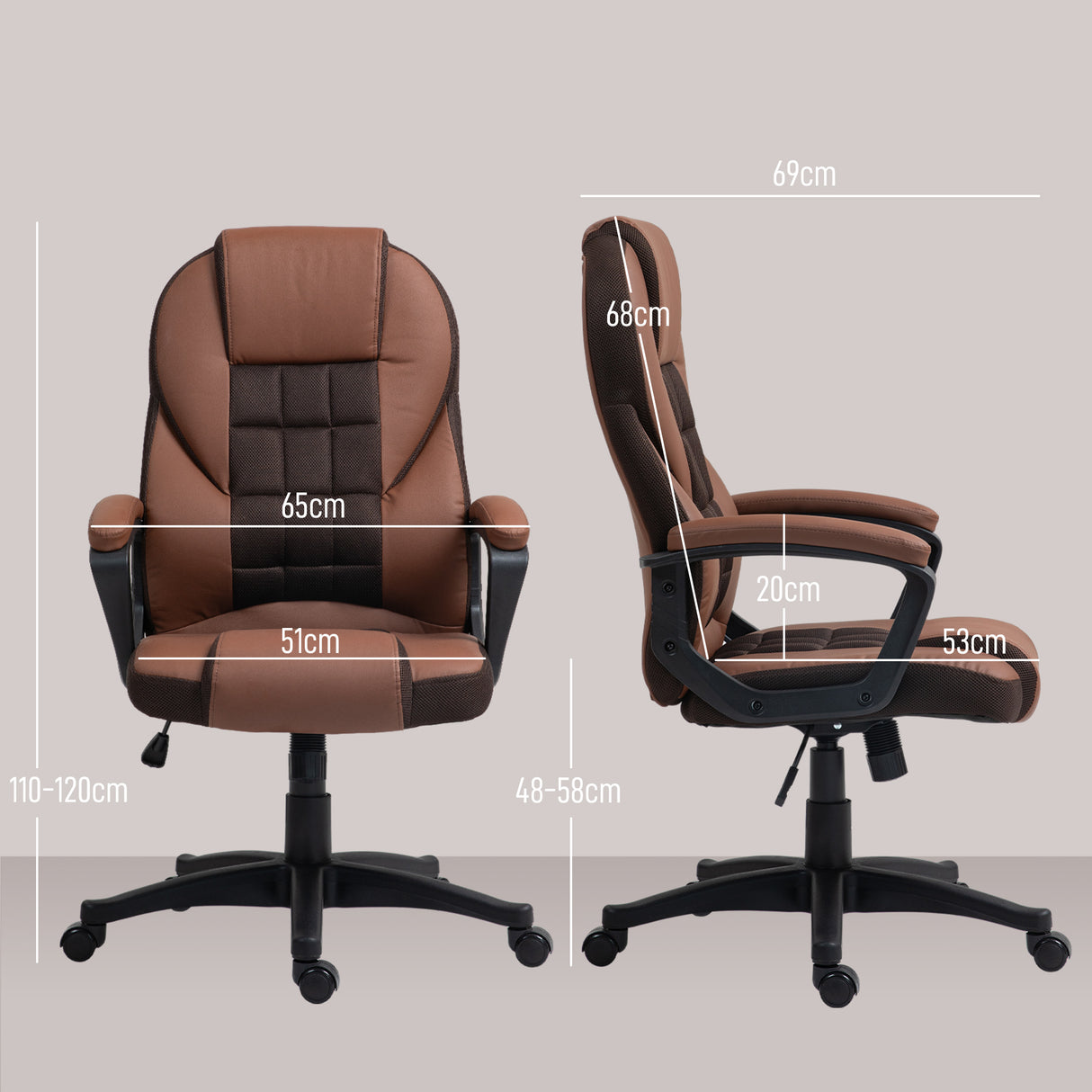 Faux Leather Home And Office Chair 65cm Wide With Castors - Velmora