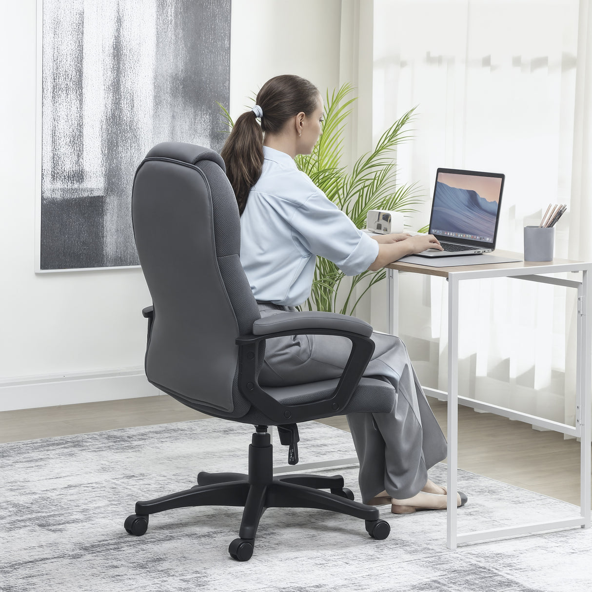 Faux Leather Home And Office Chair 65cm Wide With Castors - Velmora