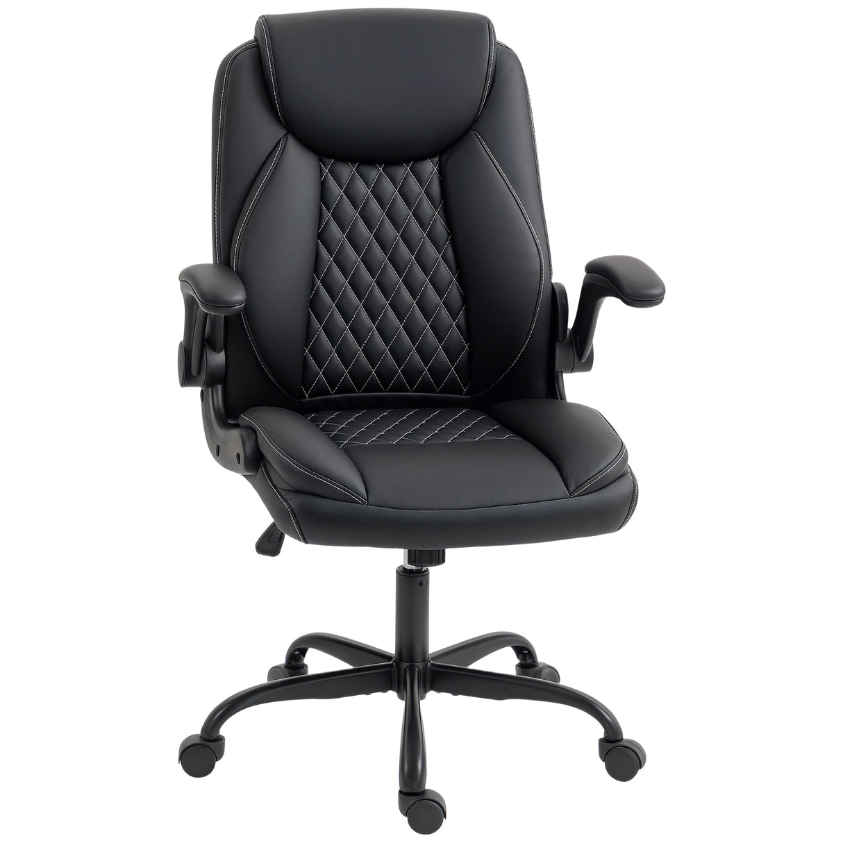 Faux Leather Home And Office Chair 65cm Wide With Flip Up Armrest - Velmora