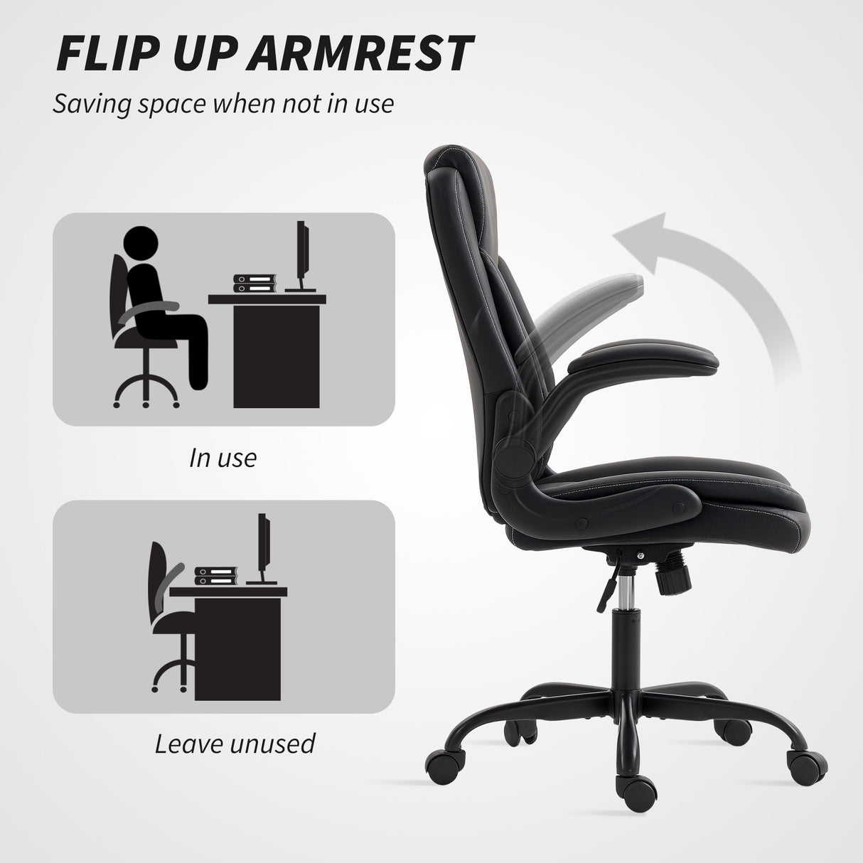Faux Leather Home And Office Chair 65cm Wide With Flip Up Armrest - Velmora