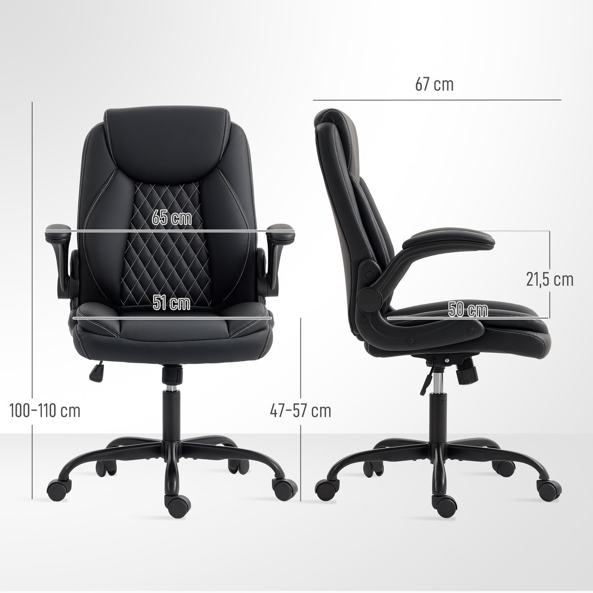 Faux Leather Home And Office Chair 65cm Wide With Flip Up Armrest - Velmora