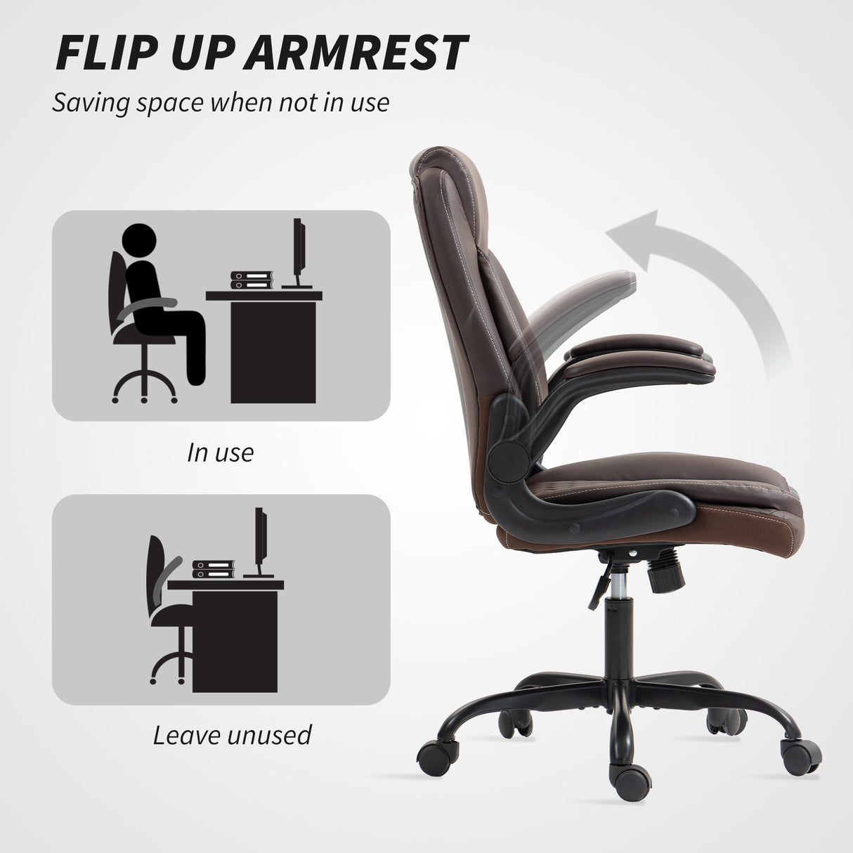 Faux Leather Home And Office Chair 65cm Wide With Flip Up Armrest - Velmora