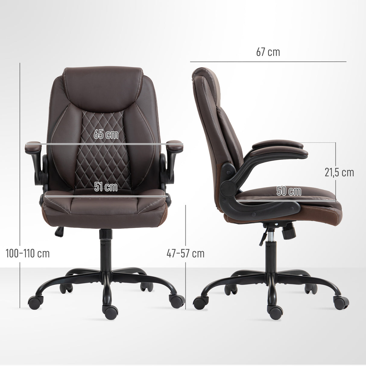 Faux Leather Home And Office Chair 65cm Wide With Flip Up Armrest - Velmora