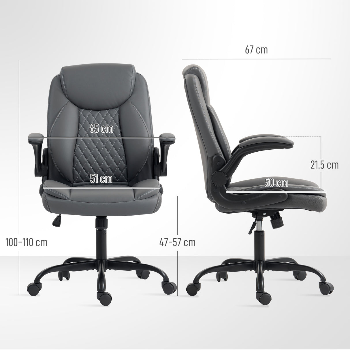 Faux Leather Home And Office Chair 65cm Wide With Flip Up Armrest - Velmora