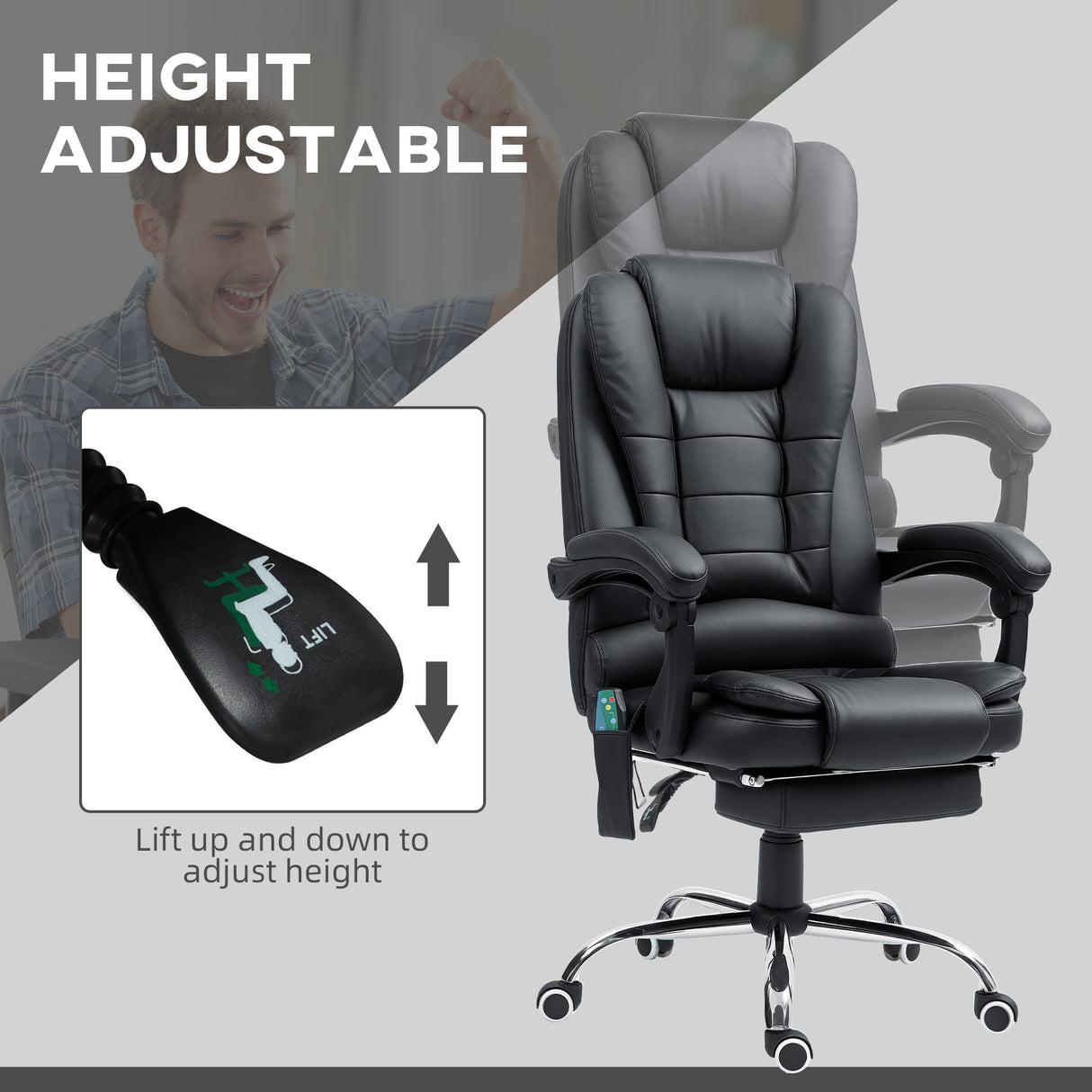 Faux Leather Home And Office Chair 65cm Wide With Footrest - Velmora