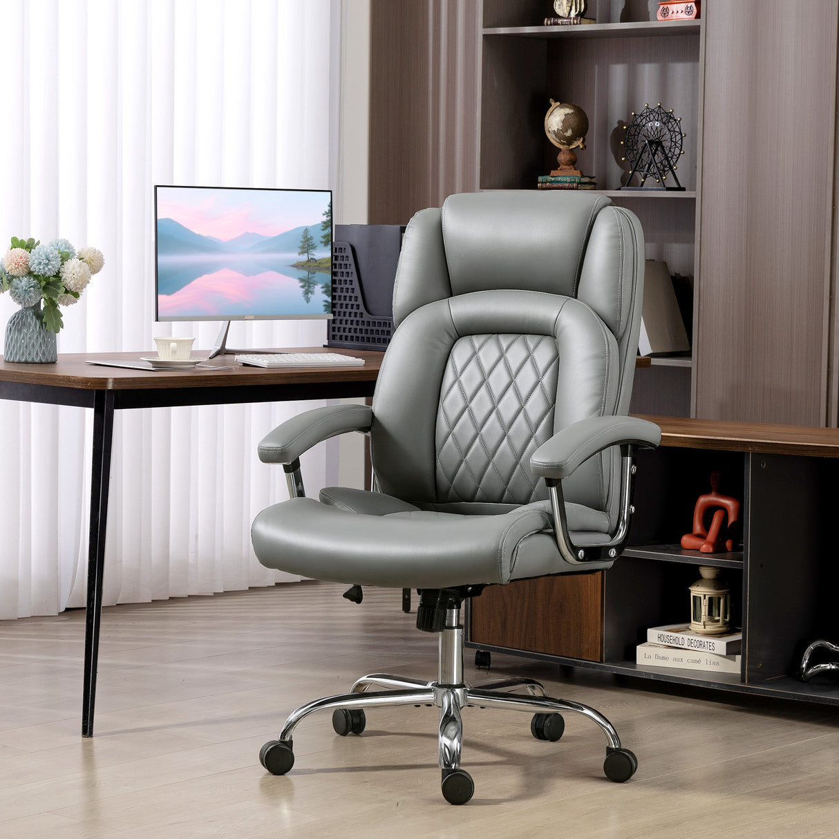 Faux Leather Home And Office Chair 65cm Wide With Spring Cushion - Velmora