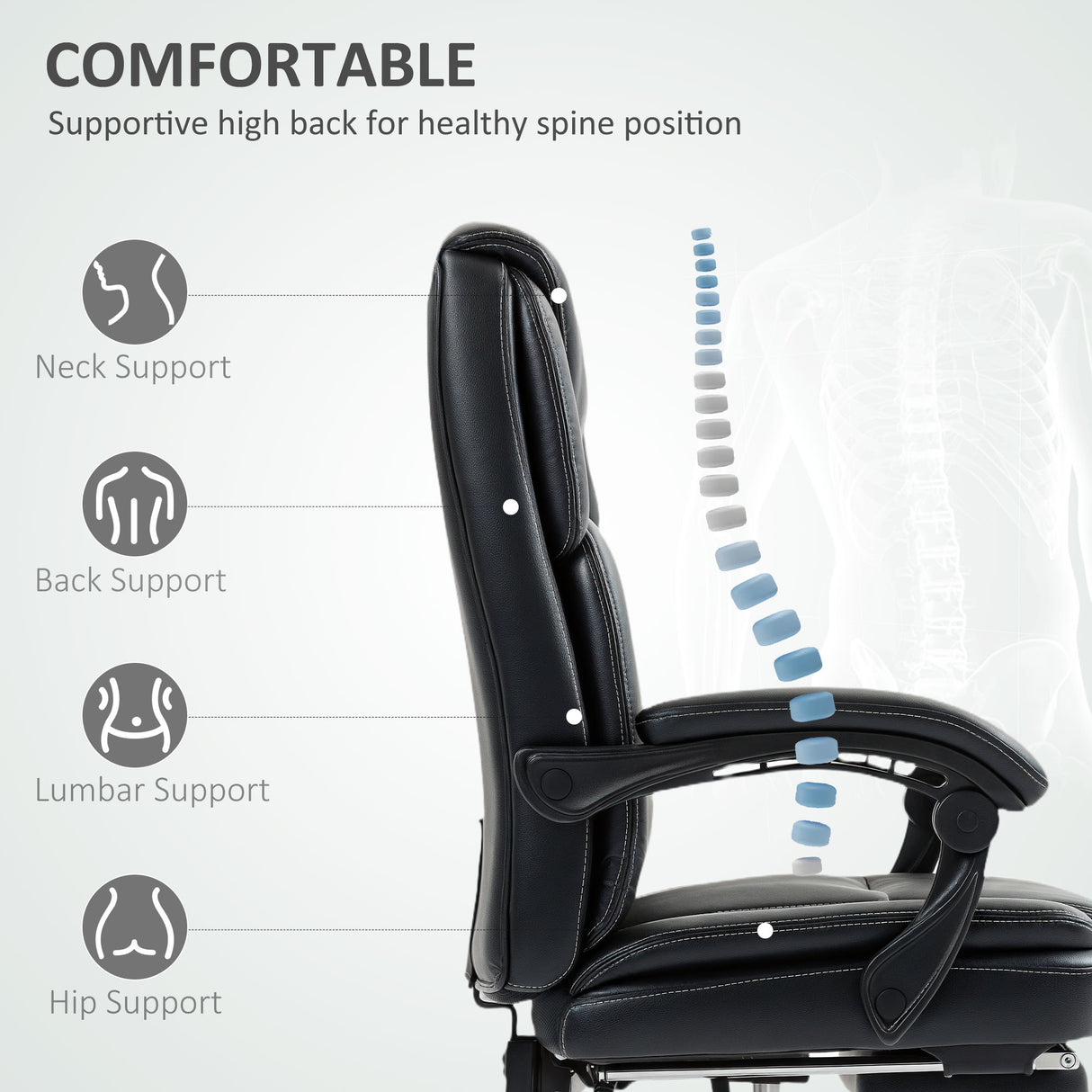 Faux Leather Home And Office Chair 66cm Wide With Footrest And Wheels - Velmora