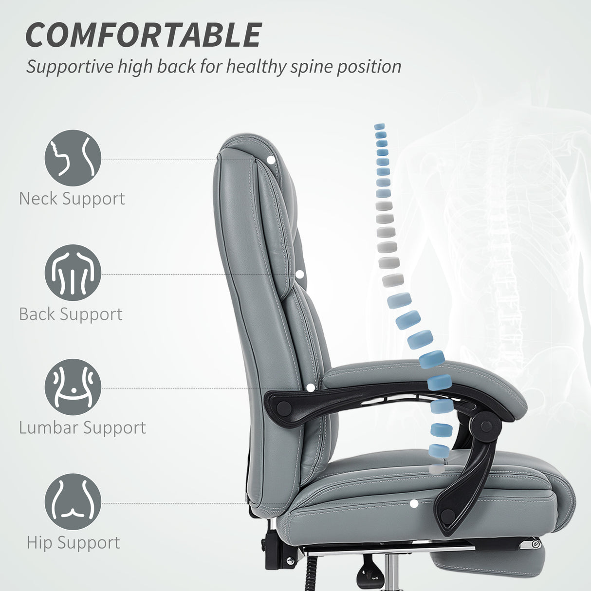 Faux Leather Home And Office Chair 66cm Wide With Footrest And Wheels - Velmora