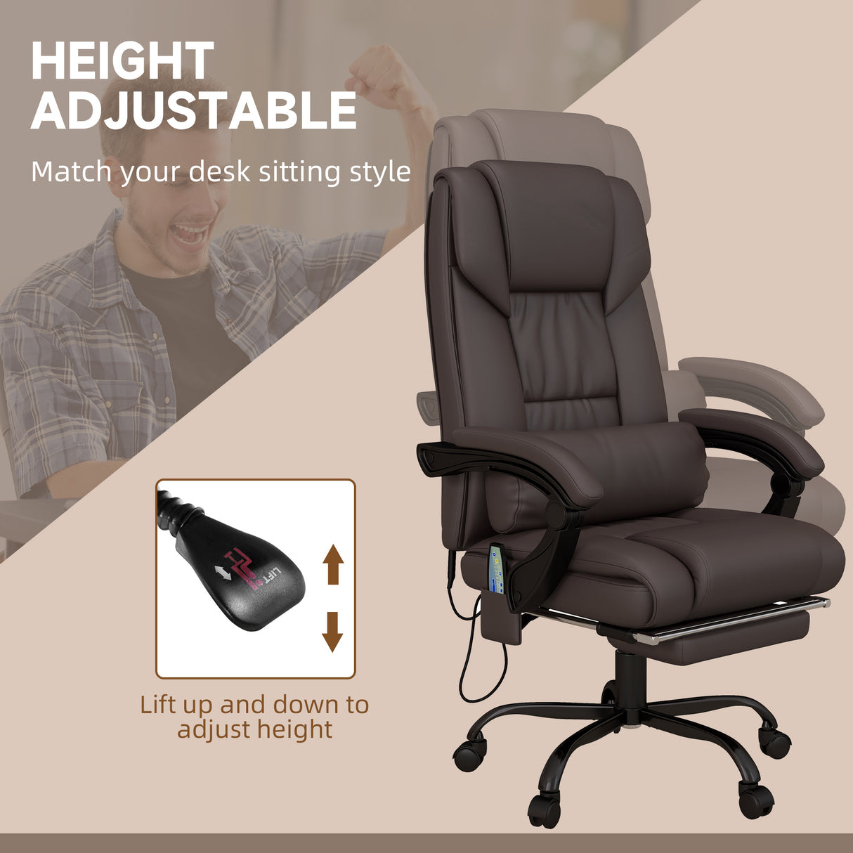 Faux Leather Home And Office Chair 66cm Wide With Footrest - Velmora